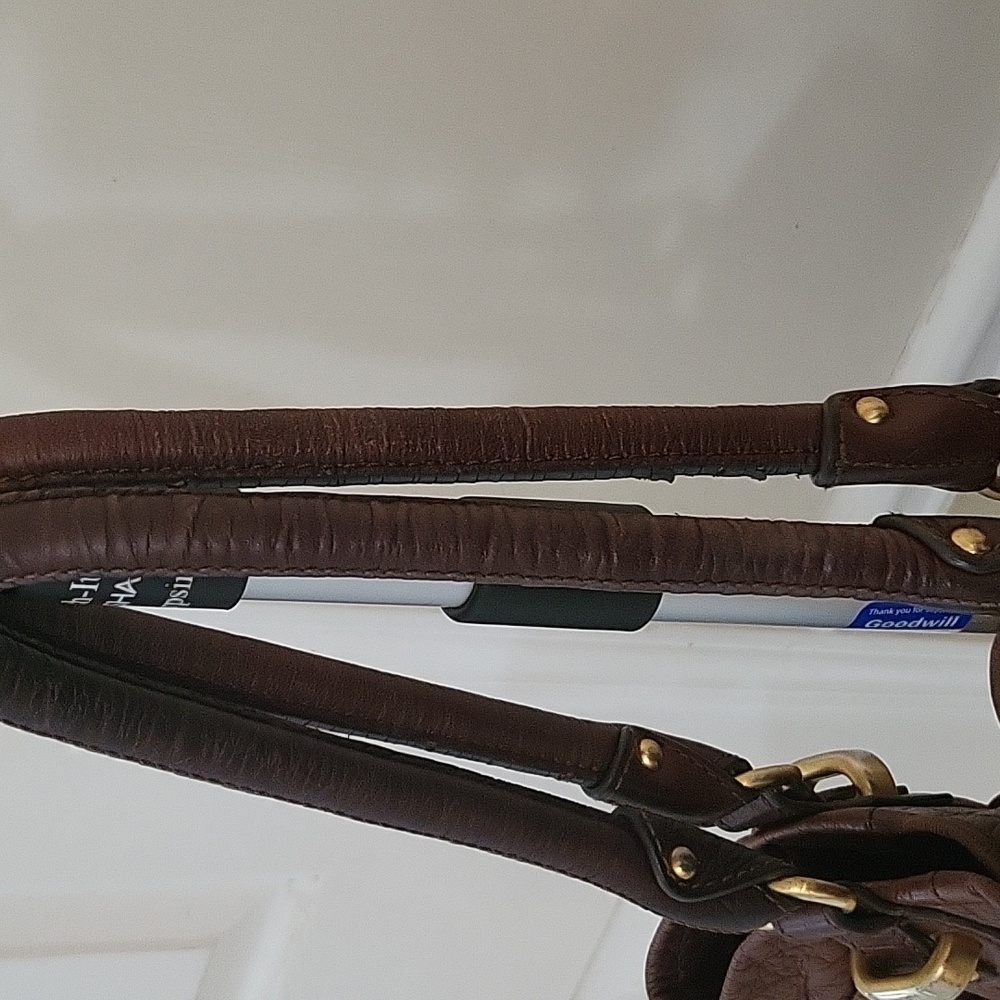 B. Makowsky Brown Mahogany Leather Belted Shoulder Satchel Bag - Picture 4 of 12